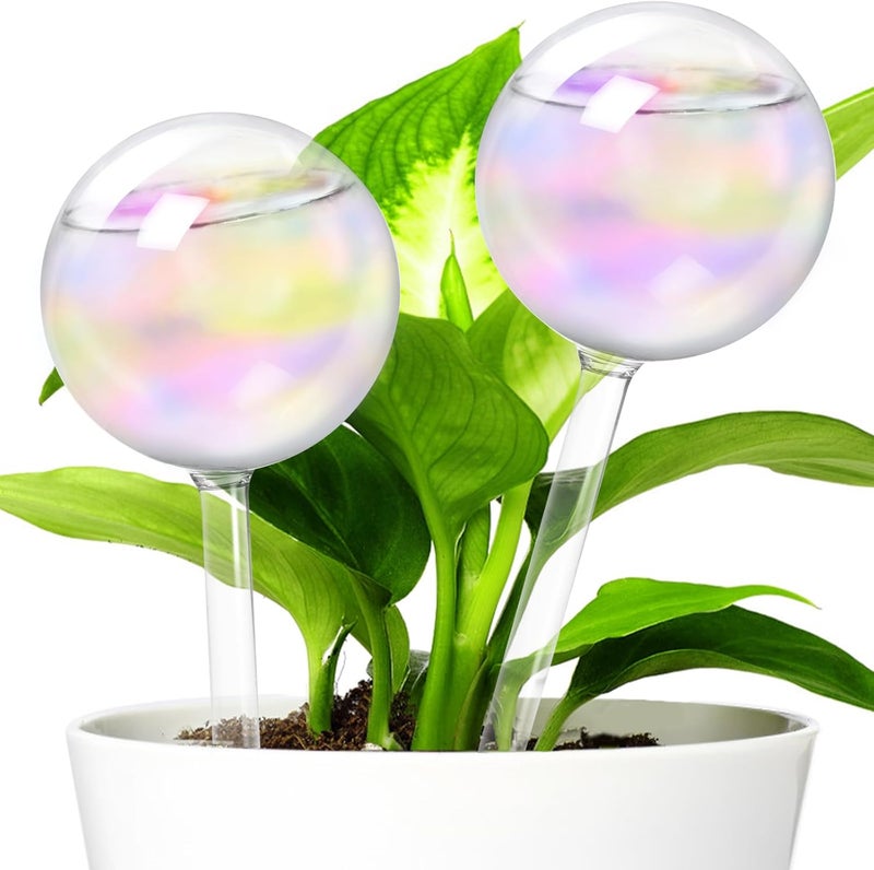 Bvrbaory 2 Pcs Iridescent Self Watering Globes,Rainbow Plant Watering Insert,Automatic Plant Waterer Glass Bulbs,Clear Glass Plant Water Globes for Indoor and Outdoor - Image 1